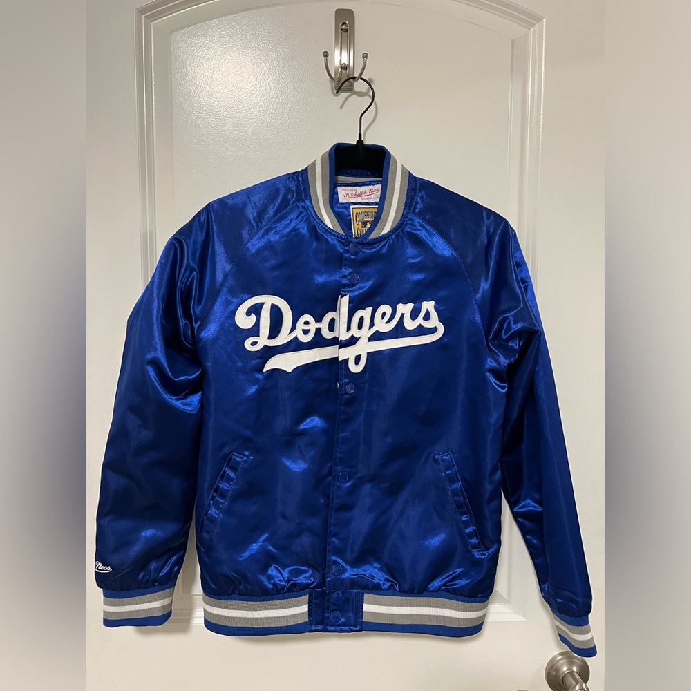 LA Dodgers Mitchell & Ness Lightweight Satin Jacket Wordmark Blue Youth